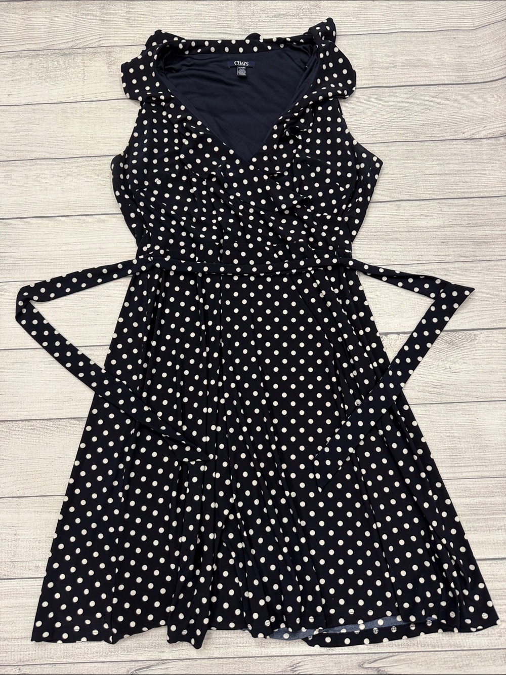 Chaps Navy Polka Dot Sleeveless Fit & Flare Dress XL